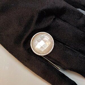 Freida Rothman Statement Ring MOP CZ Halo Gold on Sterling Size 6, 7, 8 Tag $275